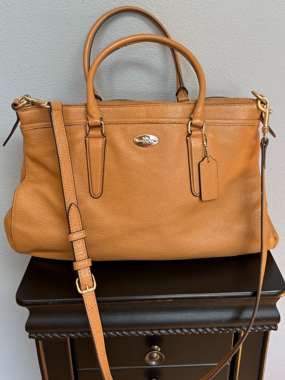Coach Morgan Satchel in pebbled leather and saddle-colored leather